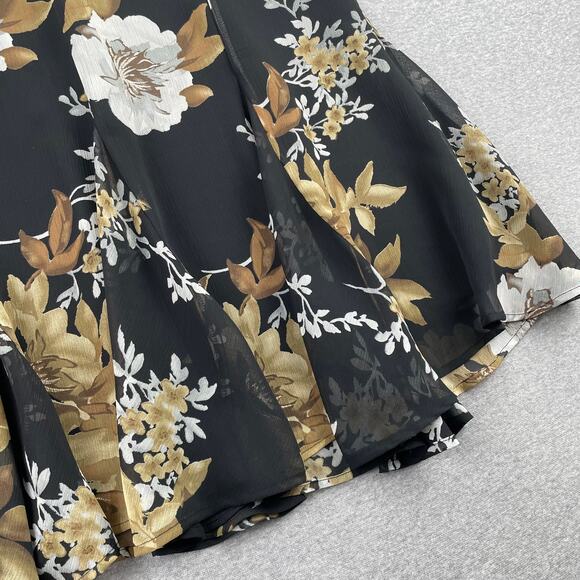 Y2K Vintage Apt. 9 Floral Skirt Womens M Black Gold Flared Ruffle Fairy Grunge - Picture 6 of 11